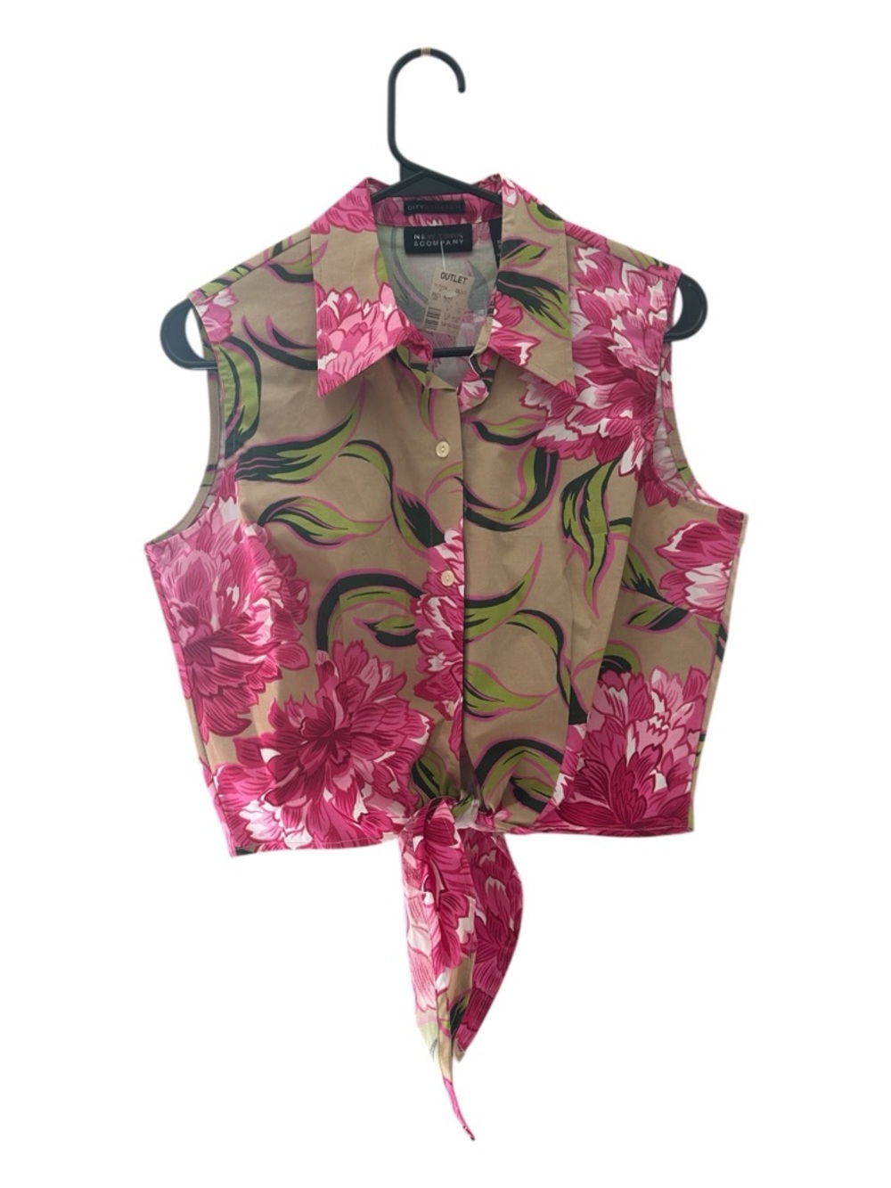 NWT New York & Company Pink Floral Tie-Front Sleeveless Crop Top Size Medium